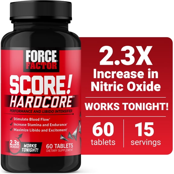 (3 pack) Force Factor SCORE! Hardcore, Nitric Oxide Booster for Men with L-Citrulline, Horny Goat Weed & Tongkat Ali to Boost Libido & Stamina, 60 Tablets