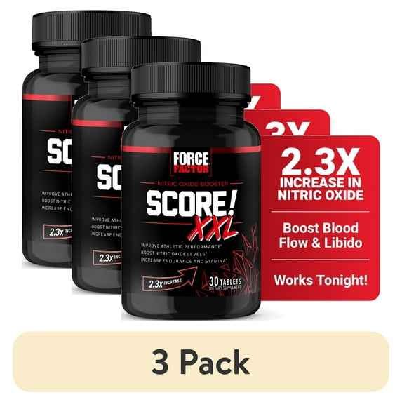 (3 pack) Force Factor SCORE! XXL, Nitric Oxide Booster for Men with L-Citrulline, Horny Goat Weed & Tribulus for Libido, Drive, Stamina & Energy, 30 Tablets