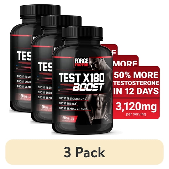 (3 pack) Force Factor Test X180 Boost, Testosterone Booster for Men with Boron, Fenugreek & Tribulus Terrestris for Muscle, Libido & Mens Health, 120 Tablets