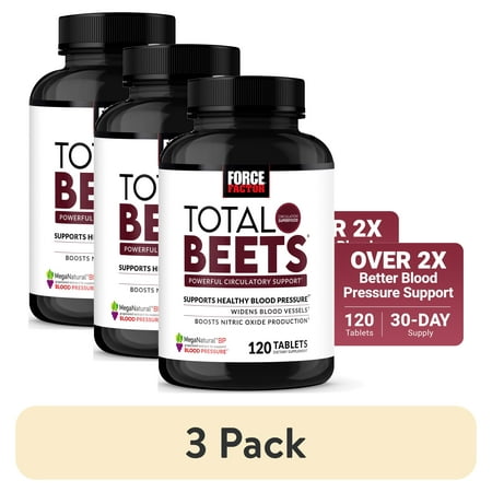 (3 pack) Force Factor Total Beets, Beet Root Capsule Alternative with Beetroot Powder for Heart Health, Blood Pressure, Circulation & Nitric Oxide, 120 Tablets