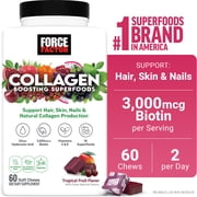 (3 pack) Force Factor Vegan Collagen Boosting Superfoods, Hair, Skin & Nails Supplement with Biotin, Vitamins & Antioxidants, Tropical Fruit, 60 Soft Chews