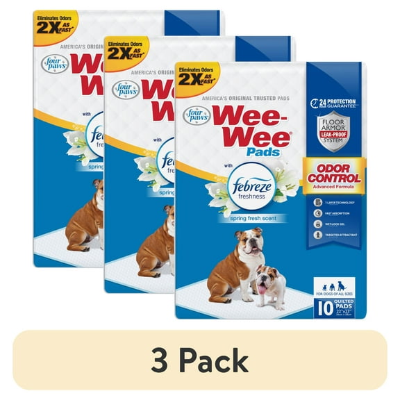 (3 pack) Four Paws Wee-Wee Febreze Freshness Odor Control Potty Training Dog & Puppy Pads, 10 Count