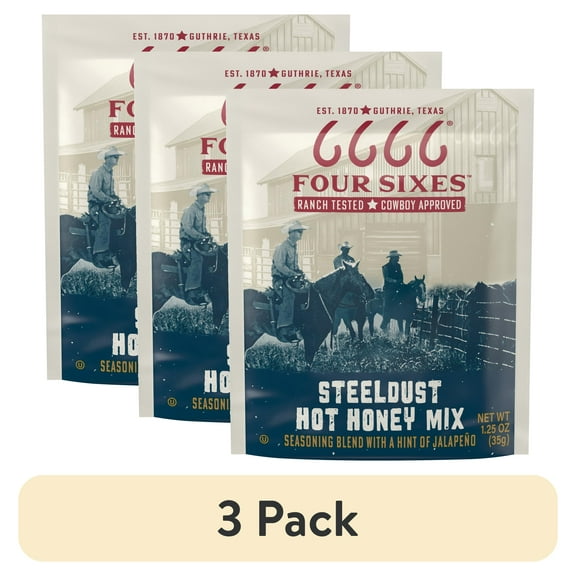 (3 pack) Four Sixes Steeldust Hot Honey Mix, Texas Style with a Hint of Jalapeno, 1.25 oz Packet