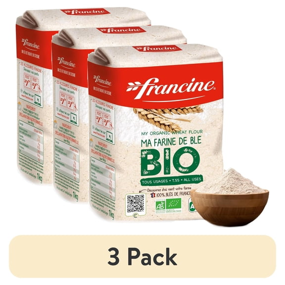 (3 pack) Francine Organic Wheat Flour, T55 Bio French Flour from France with Lower Gluten Content, Makes Great Breads, Pastries and Desserts, 35.3oz/1 kg (Pack of 2)