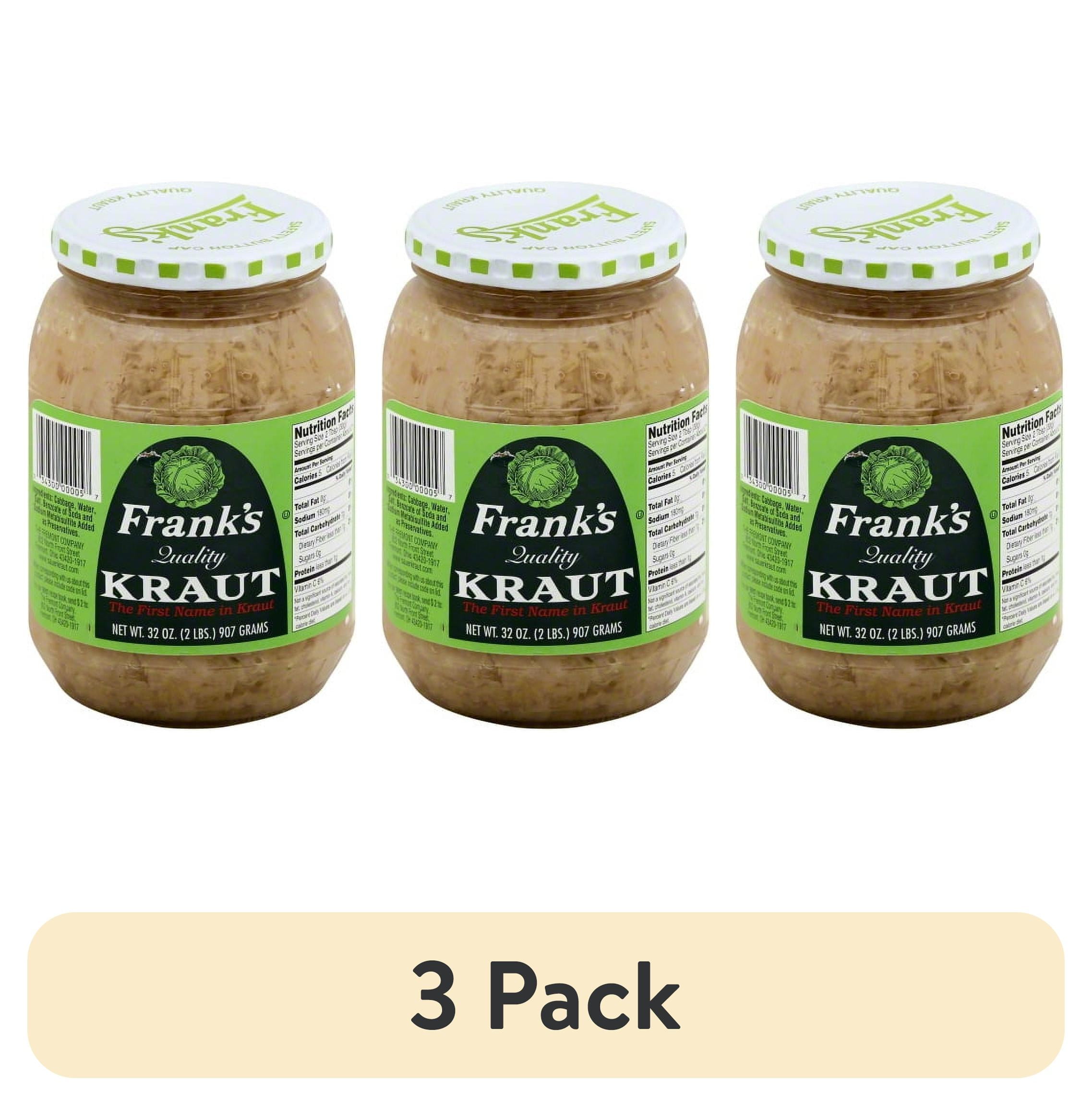 (3 pack) Frank's Quality Shredded Sauerkraut, 32 Oz Jar