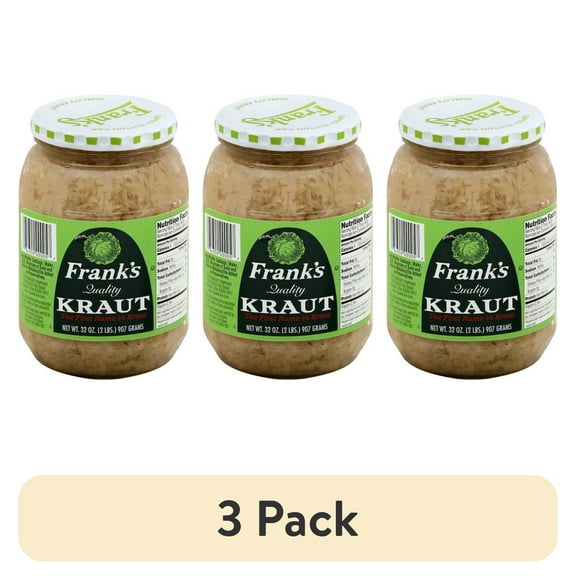 (3 pack) Frank's Quality Shredded Sauerkraut, 32 Oz Jar