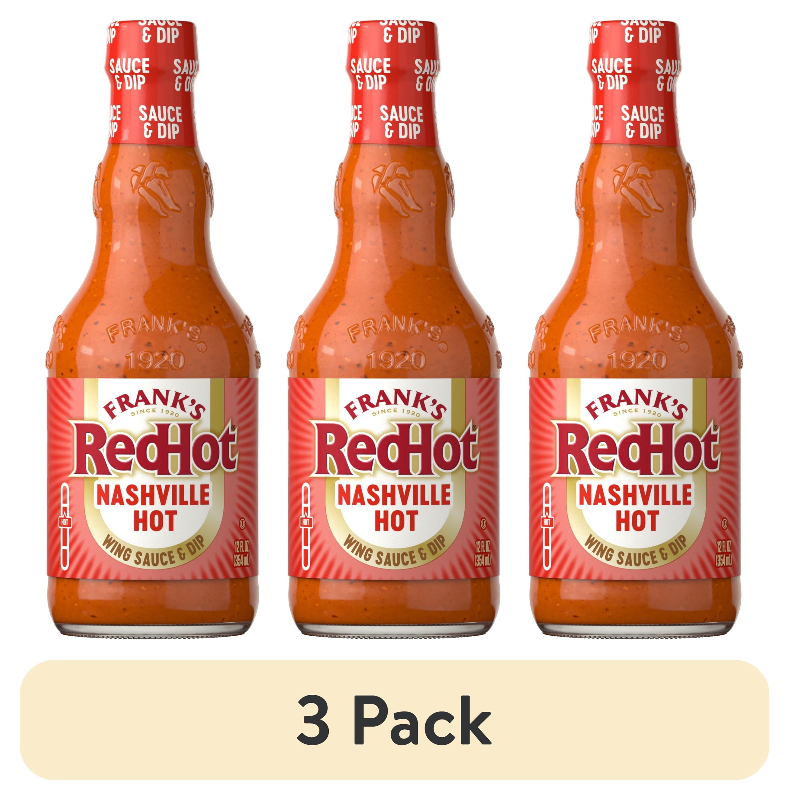 (3 pack) Frank's RedHot Kosher Nashville Hot Wings Sauce, 12.0 fl oz Bottle