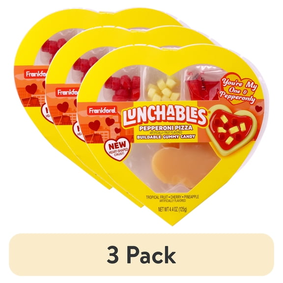 (3 pack) Frankford Lunchables Gummy Candy Pepperoni Pizza Kit Heart Shaped Box Valentine's Day Gift, 4.4 oz