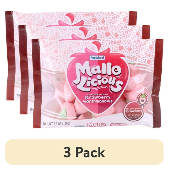 (3 pack) Frankford Mallolicious Strawberry Marshmallow with Chocolaty Fill 5.5oz Bag