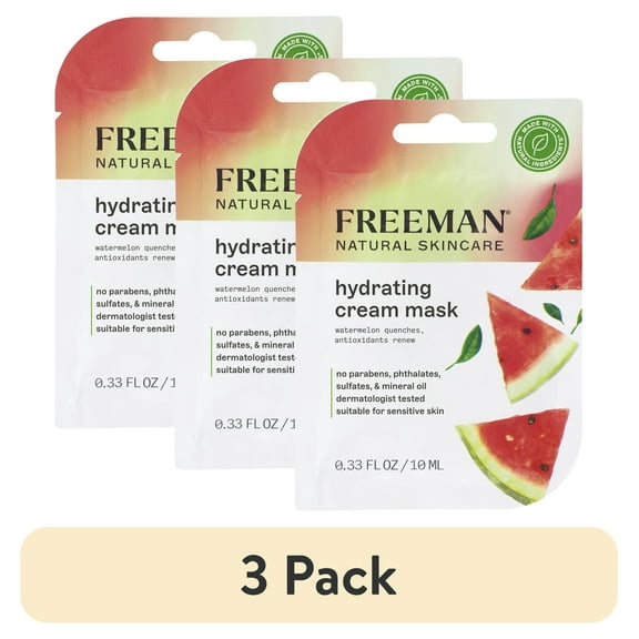 (3 pack) Freeman Natural Skincare Hydrating & Antioxidant Cream Leave on Mask, for Dryness, Hydrating