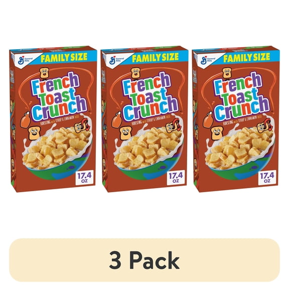 (3 pack) French Toast Crunch Breakfast Cereal, Syrup and Cinnamon Taste, Family Size, 17.4 oz