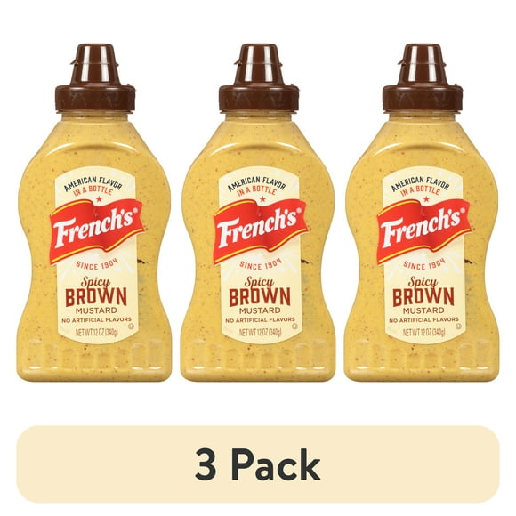 (3 pack) French's No Artificial Flavors Spicy Brown Mustard, 12 oz Bottle