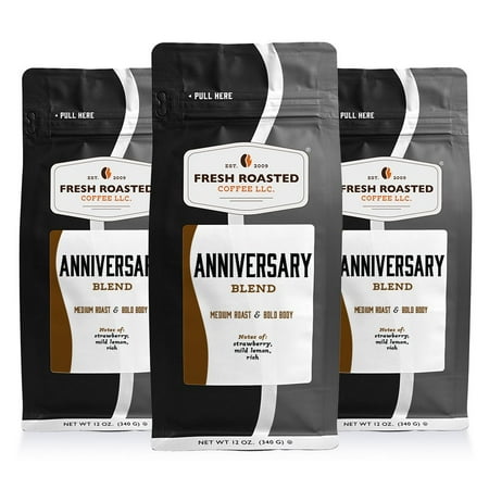 3 pack Fresh Roasted Coffee, Anniversary Blend, Medium Roast, Ground, 12 oz