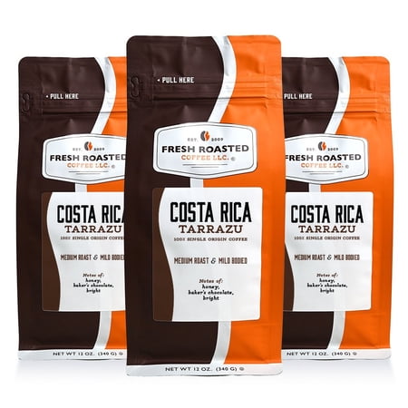 3 pack Fresh Roasted Coffee, Costa Rican Tarrazu Coffee, Medium Roast, Ground, 12 oz