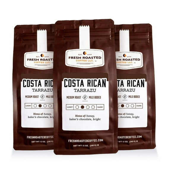 3 pack Fresh Roasted Coffee, Costa Rican Tarrazu Coffee, Medium Roast, Ground, 12 oz