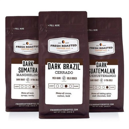 3 pack Fresh Roasted Coffee, Dark & Rich Sampler, Drip Ground Coffee Bundle, 12 Oz Bags