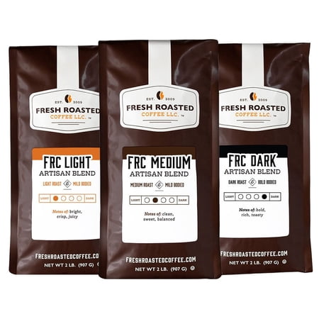 3 pack Fresh Roasted Coffee, FRC Light, FRC Medium, and FRC Dark Roast Bundle, Ground, 2 lb Bags