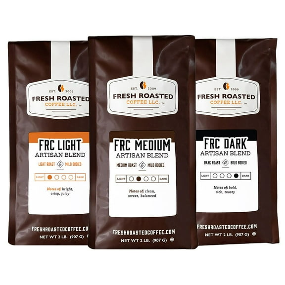 3 pack Fresh Roasted Coffee, FRC Light, FRC Medium, and FRC Dark Roast Bundle, Ground, 2 lb Bags