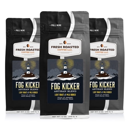3 pack Fresh Roasted Coffee, Fog Kicker Blend Coffee, Light Roast, Ground, 12 oz