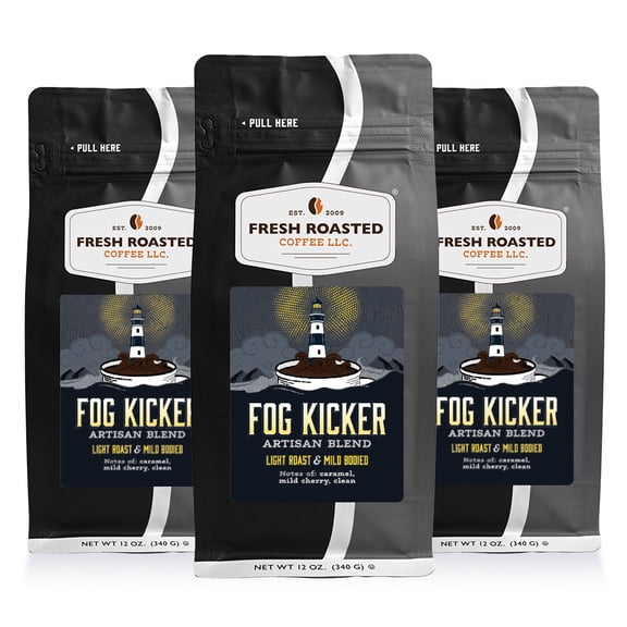 3 pack Fresh Roasted Coffee, Fog Kicker Blend Coffee, Light Roast, Whole Bean, 12 oz