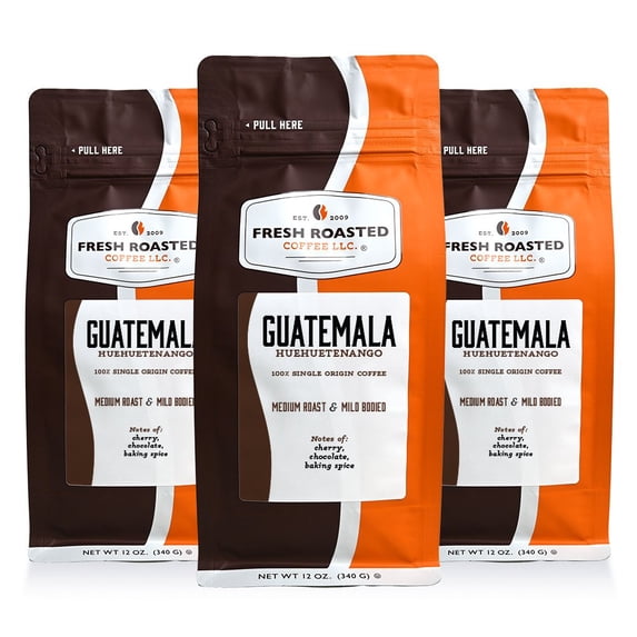 3 pack Fresh Roasted Coffee, Guatemalan Huehuetenango Coffee, Medium Roast, Ground, 12 oz