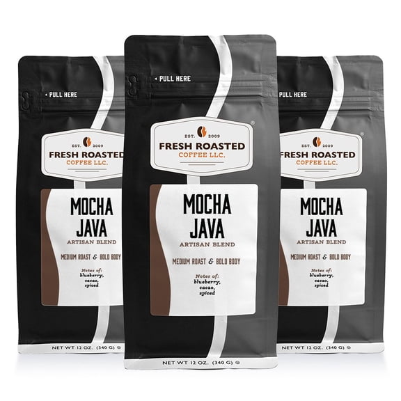 3 pack Fresh Roasted Coffee, Mocha Java Blend Coffee, Medium Roast, Ground, 12 oz