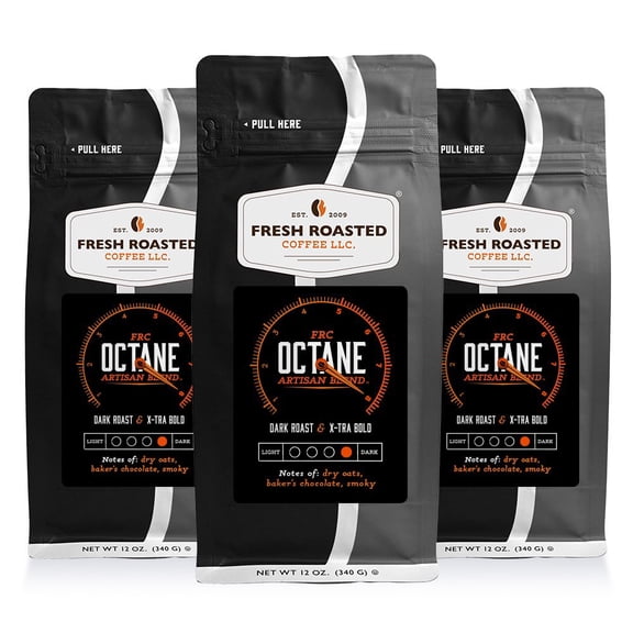 3 pack Fresh Roasted Coffee, Octane Italian Roast, Dark Roast, Ground, 12 oz