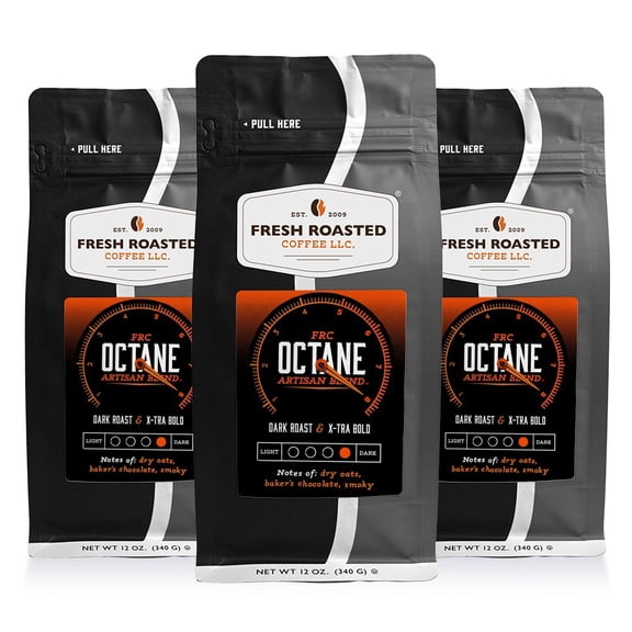 3 pack Fresh Roasted Coffee, Octane Italian Roast, Dark Roast, Whole Bean, 12 oz