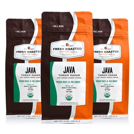 3 pack Fresh Roasted Coffee, Organic Java Taman Dadar Coffee, Medium Roast, Ground, 12 oz
