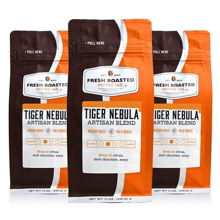 3 pack Fresh Roasted Coffee, Tiger Nebula Blend Coffee, Medium Roast, Whole Bean, 12 oz