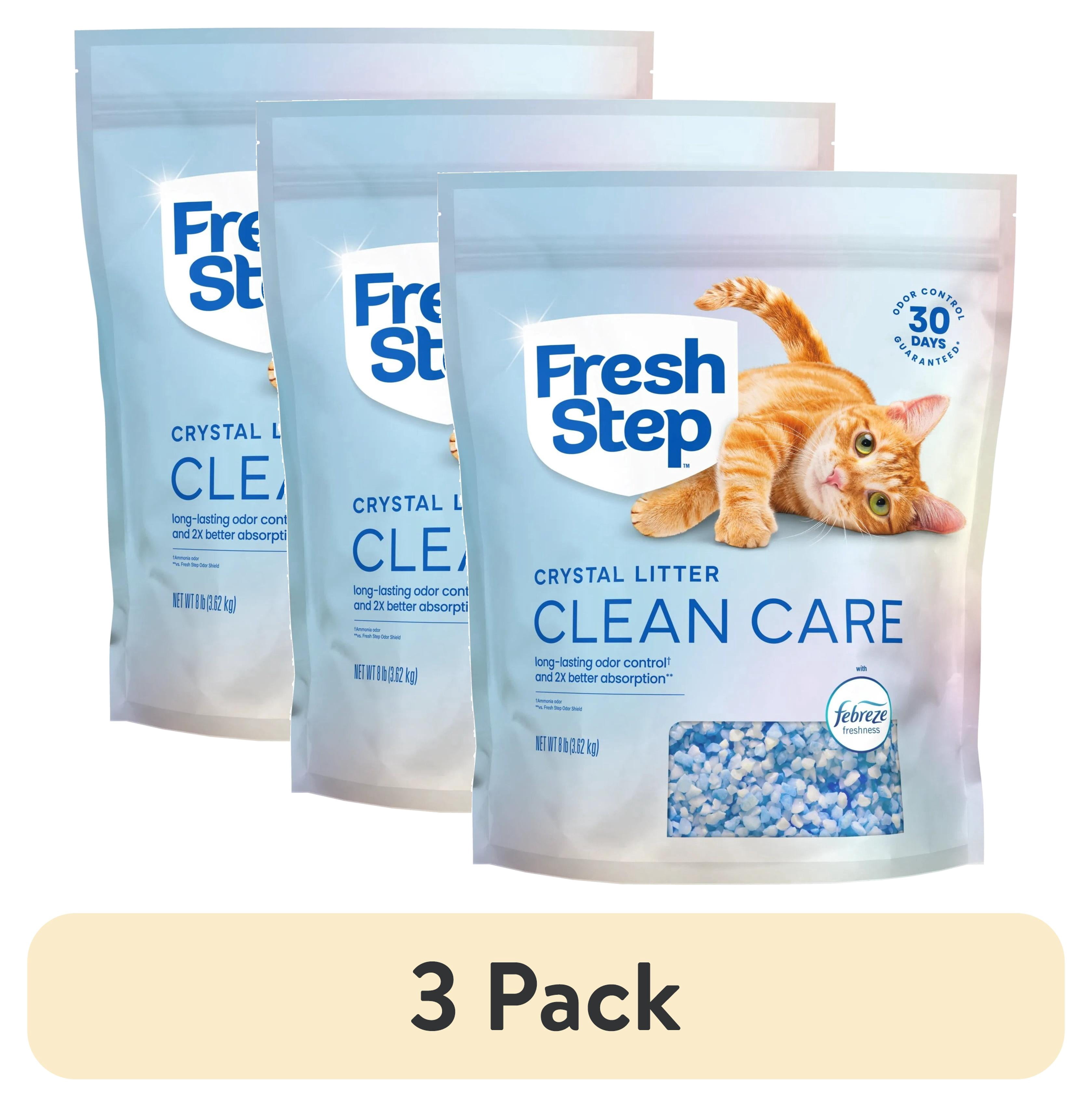 (3 pack) Fresh Step Clean Care Crystal Cat Litter, Febreze Freshness Scent, 8 lb Bag