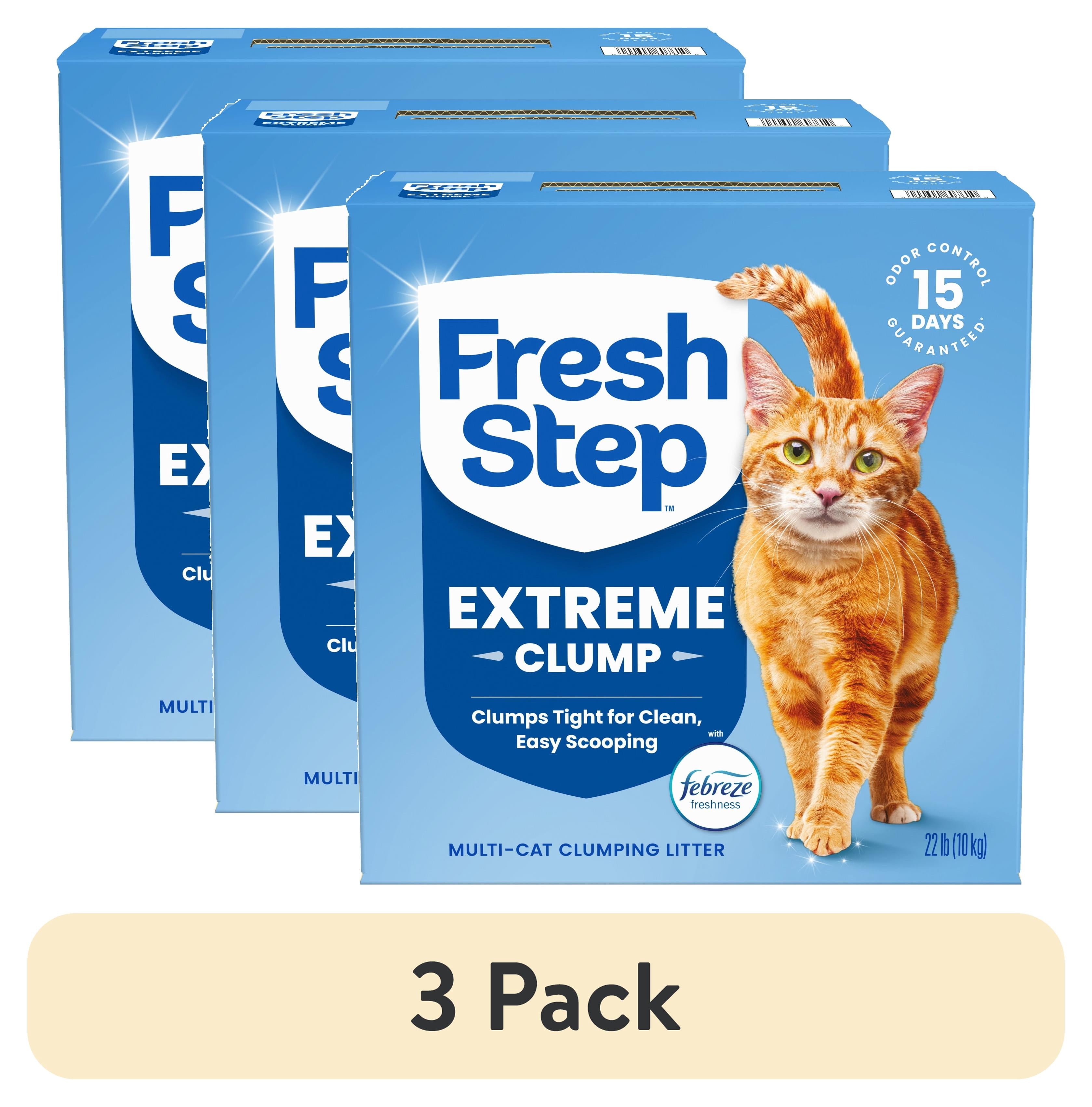 (3 pack) Fresh Step Extreme Clump Multi-Cat Clumping Cat Litter, Febreze Freshness Scent, 22 lb Box
