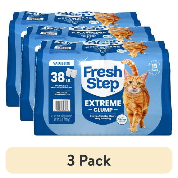 (3 pack) Fresh Step Extreme Clump Multi Cat Clumping Litter with Febreze Freshness, 38 lb Total, Easy Pour Pouches (4 Pack)