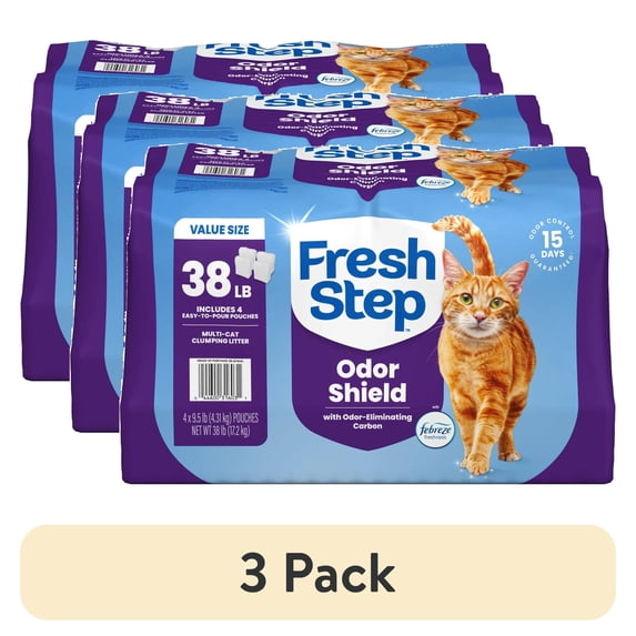 (3 pack) Fresh Step Odor Shield Multi-Cat Scented Clumping Cat Litter, Febreze Freshness, 38 lb Total, Easy Pour Pouches (4 Pack)