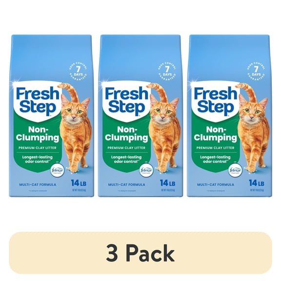 (3 pack) Fresh Step Non-Clumping Multi-Cat Premium Clay Cat Litter, Febreze Freshness Scent, 14 lb Bag