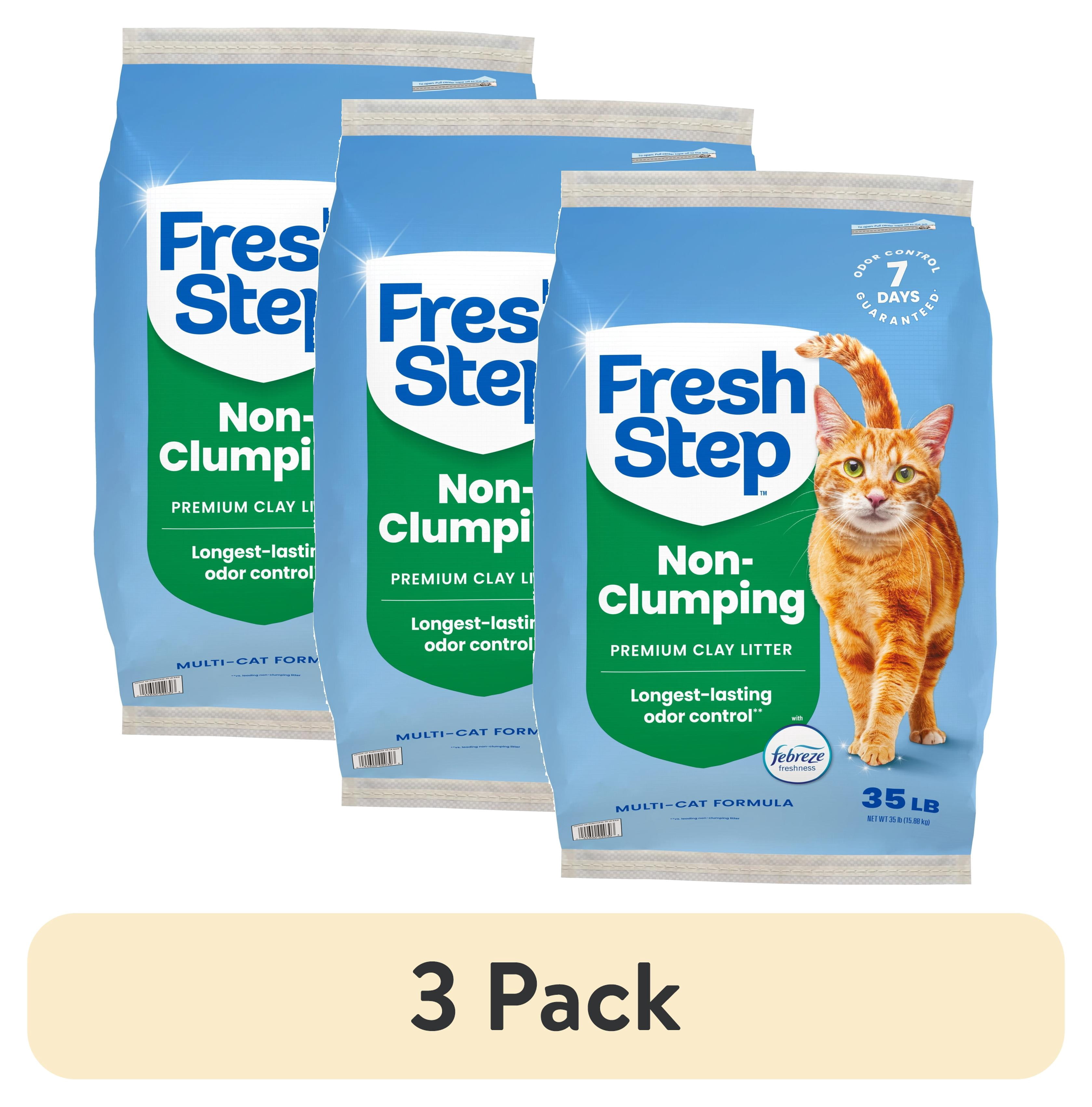 (3 pack) Fresh Step Non-Clumping Multi-Cat Premium Clay Cat Litter, Febreze Freshness Scent, 35 lb Bag