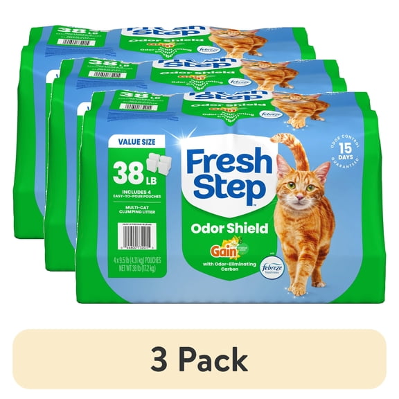 (3 pack) Fresh Step Odor Shield Multi-Cat Clumping Cat Litter, Gain Original Scent, 38 lb, Easy Pour Pouches (4 Pack)