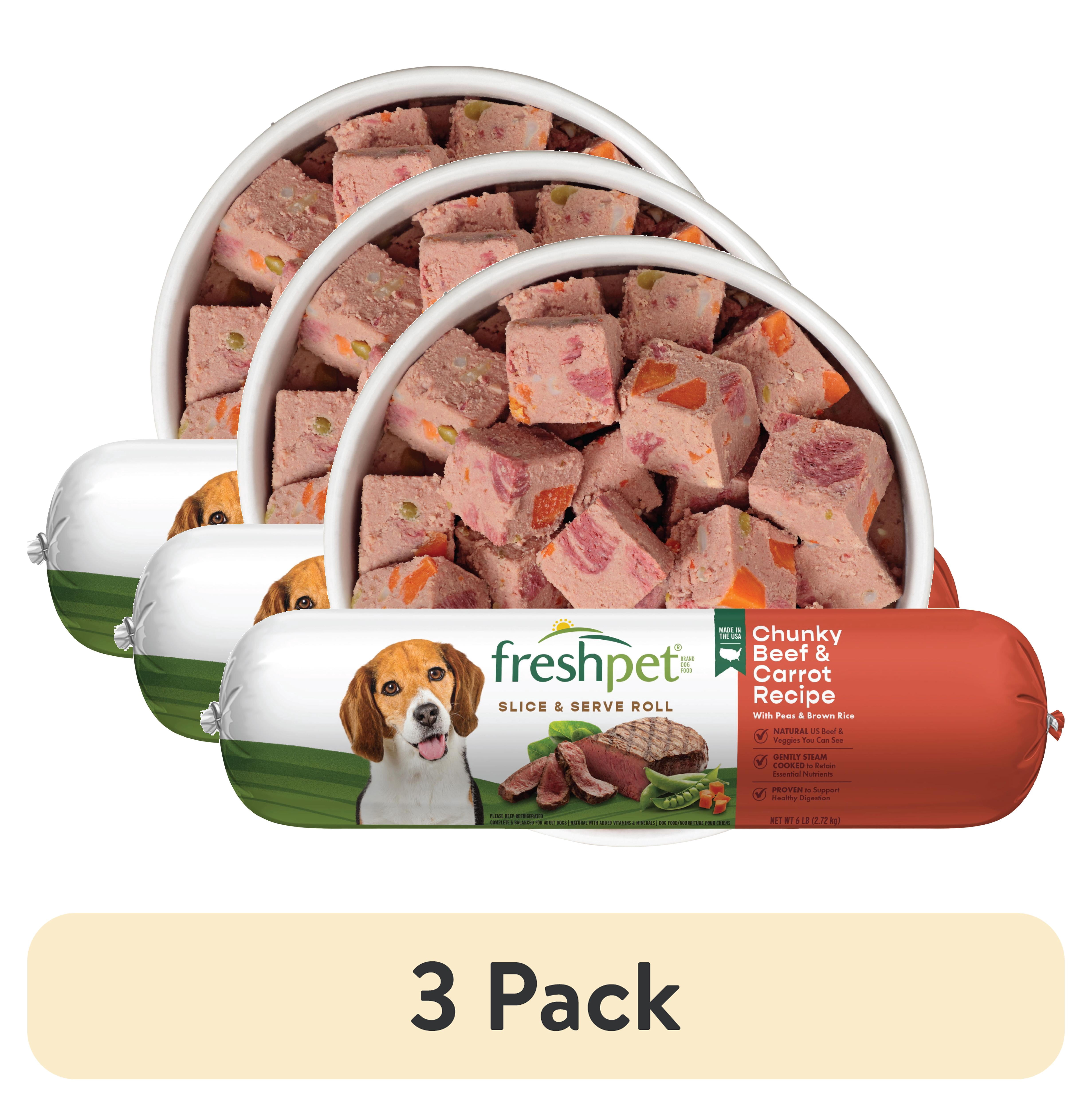 (3 pack) Freshpet Fresh Dog Food, Chunky Beef Recipe, Slice & Serve Roll, 6 lb.