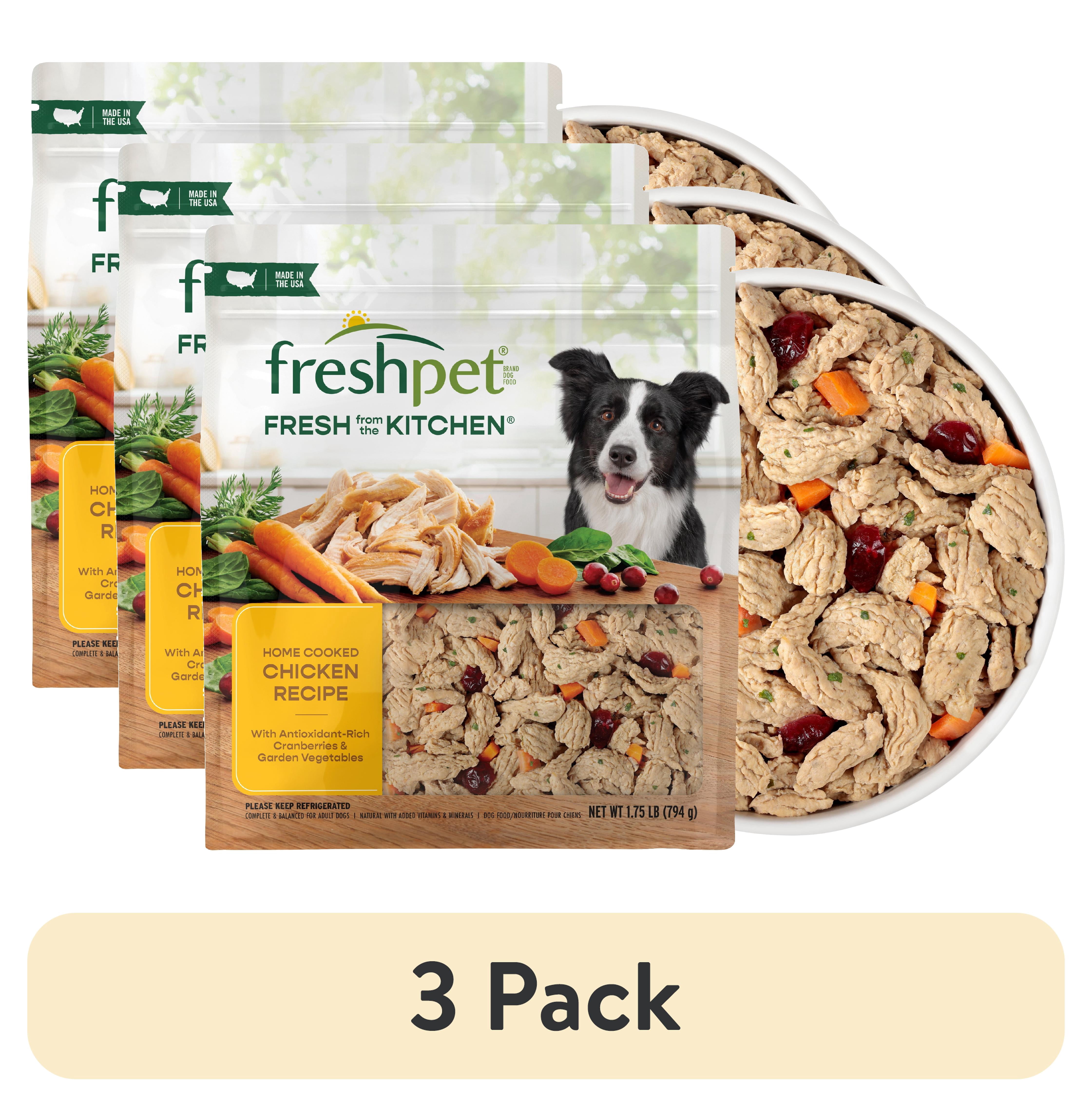 (3 pack) Freshpet Fresh Dog Food, Fresh From The Kitchen, Home Cooked Chicken Recipe, 1.75 lb.