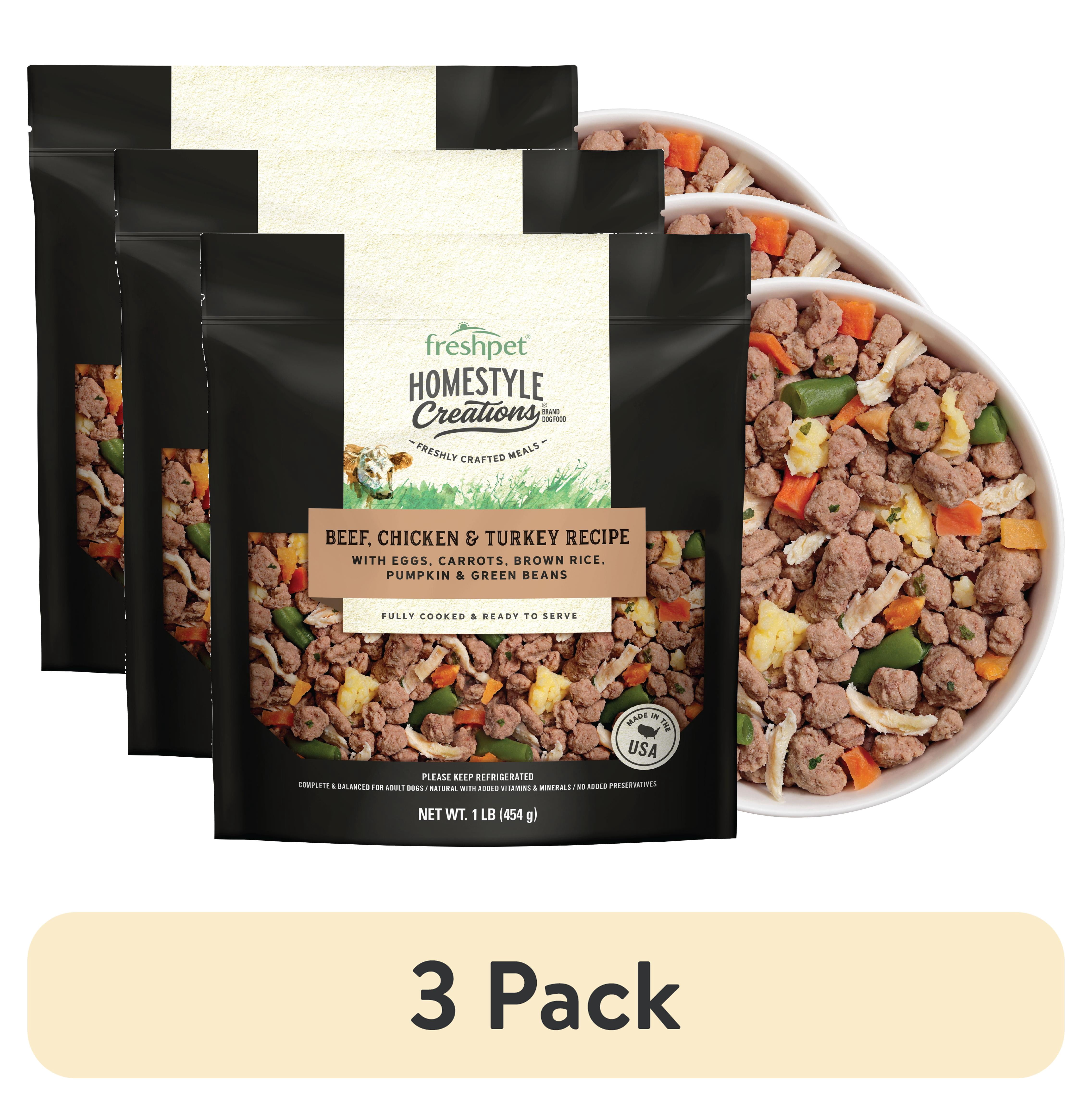(3 pack) Freshpet Fresh Dog Food, Homestyle Creations, Beef, Chicken & Turkey Recipe, 1lb.