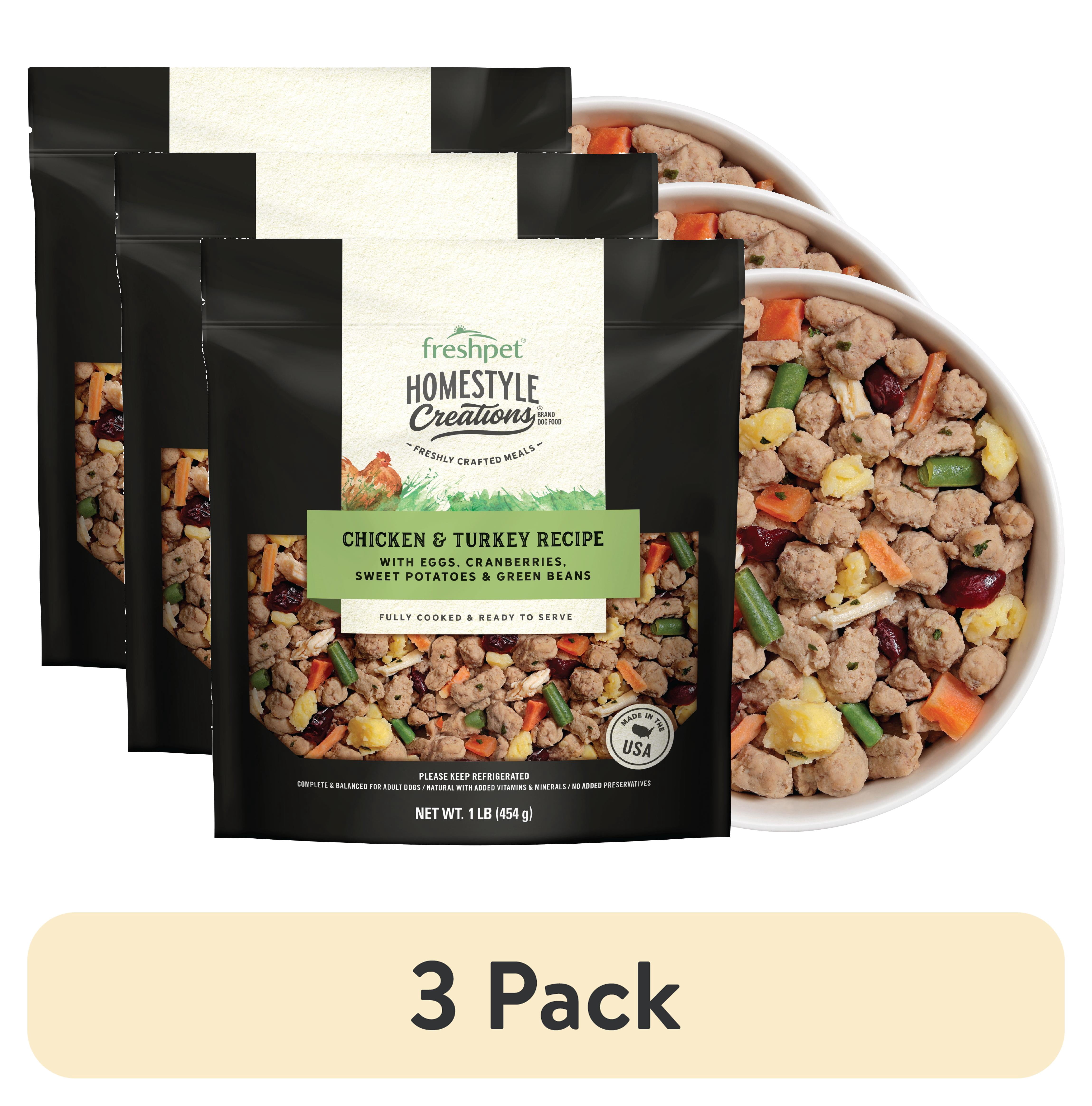 (3 pack) Freshpet Fresh Dog Food, Homestyle Creations, Chicken & Turkey Recipe, 1lb.