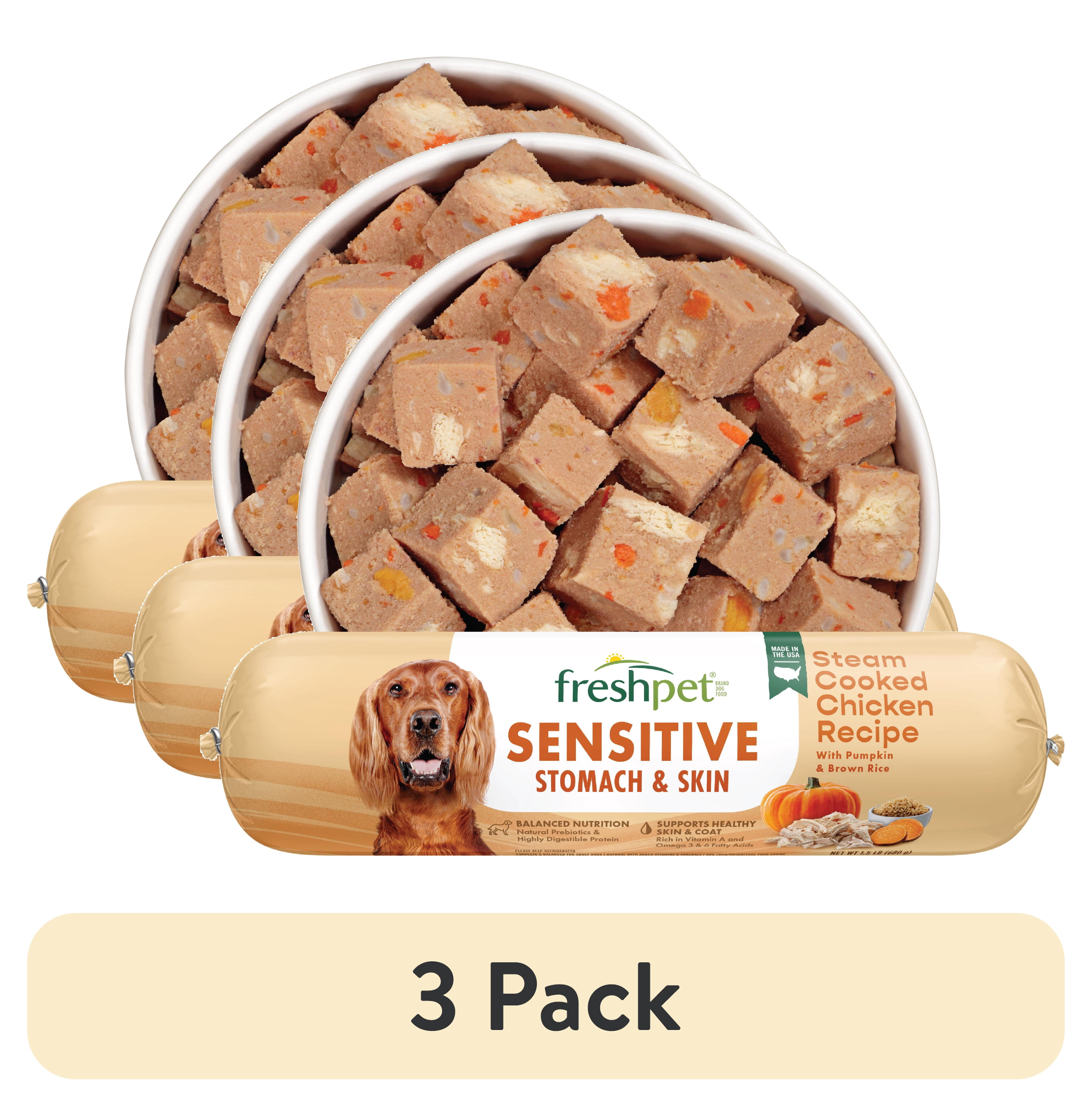 (3 pack) Freshpet Fresh Dog Food, Sensitive Stomach & Skin Chicken Recipe, Slice & Serve Roll, 1.5 lb.