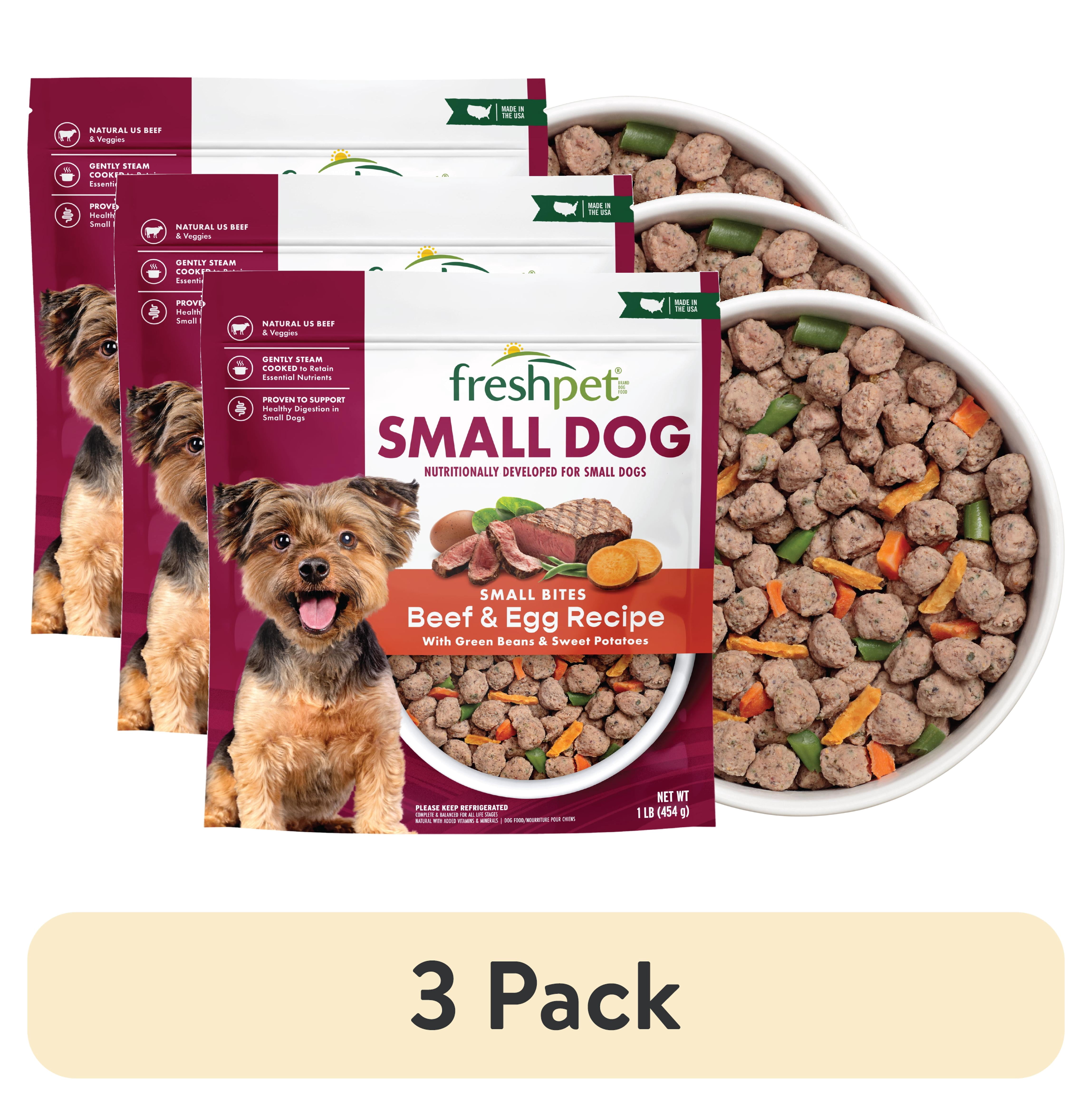 (3 pack) Freshpet Fresh Dog Food, Small Dog Beef & Egg Recipe, Small Bites Freshly Roasted Meals, 1 lb.