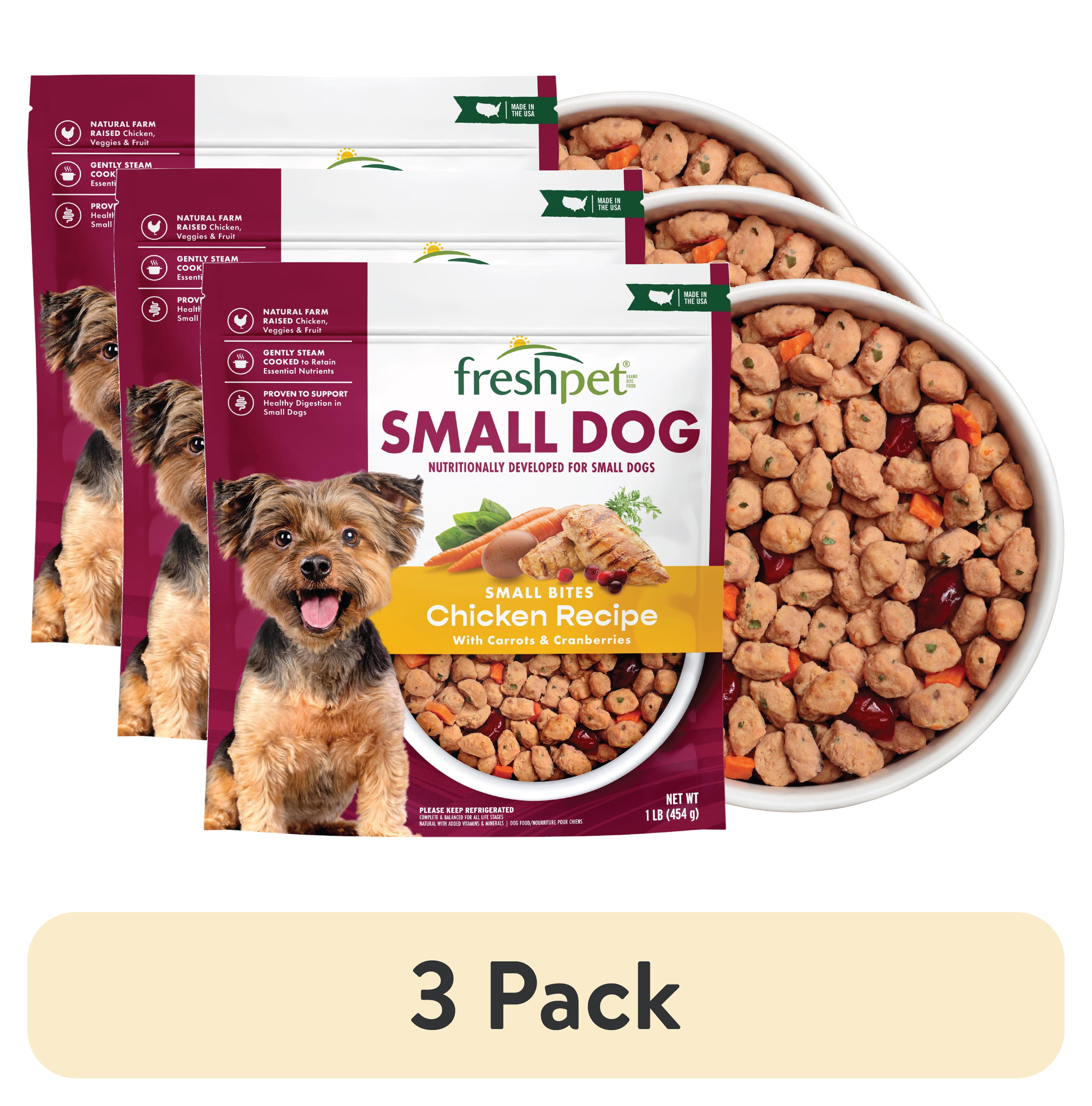 (3 pack) Freshpet Fresh Dog Food, Small Dog Chicken Recipe, Small Bites Freshly Roasted Meals, 1 lb.