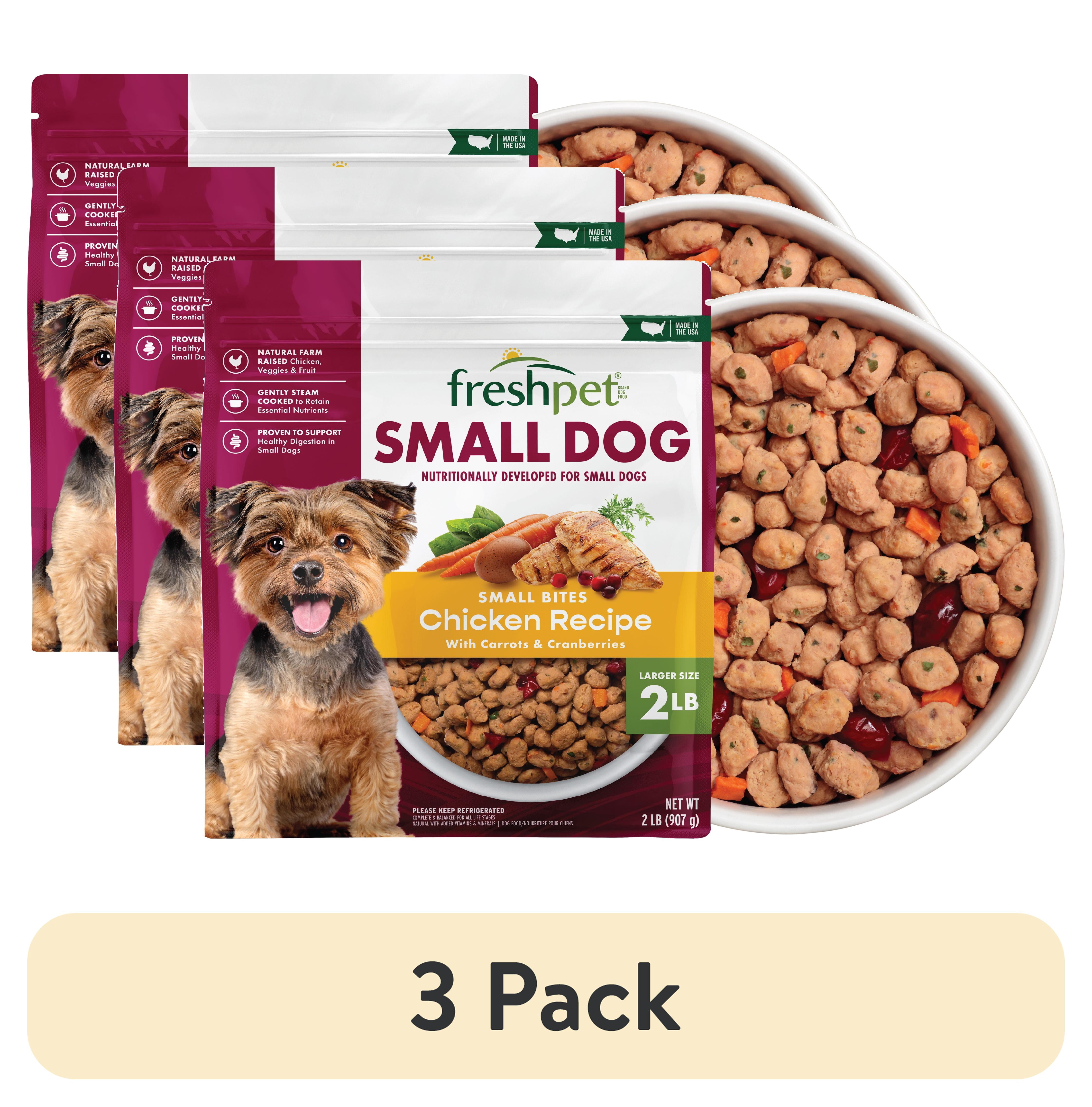 (3 pack) Freshpet Fresh Dog Food, Small Dog Chicken Recipe, Small Bites Freshly Roasted Meals, 2 lb.