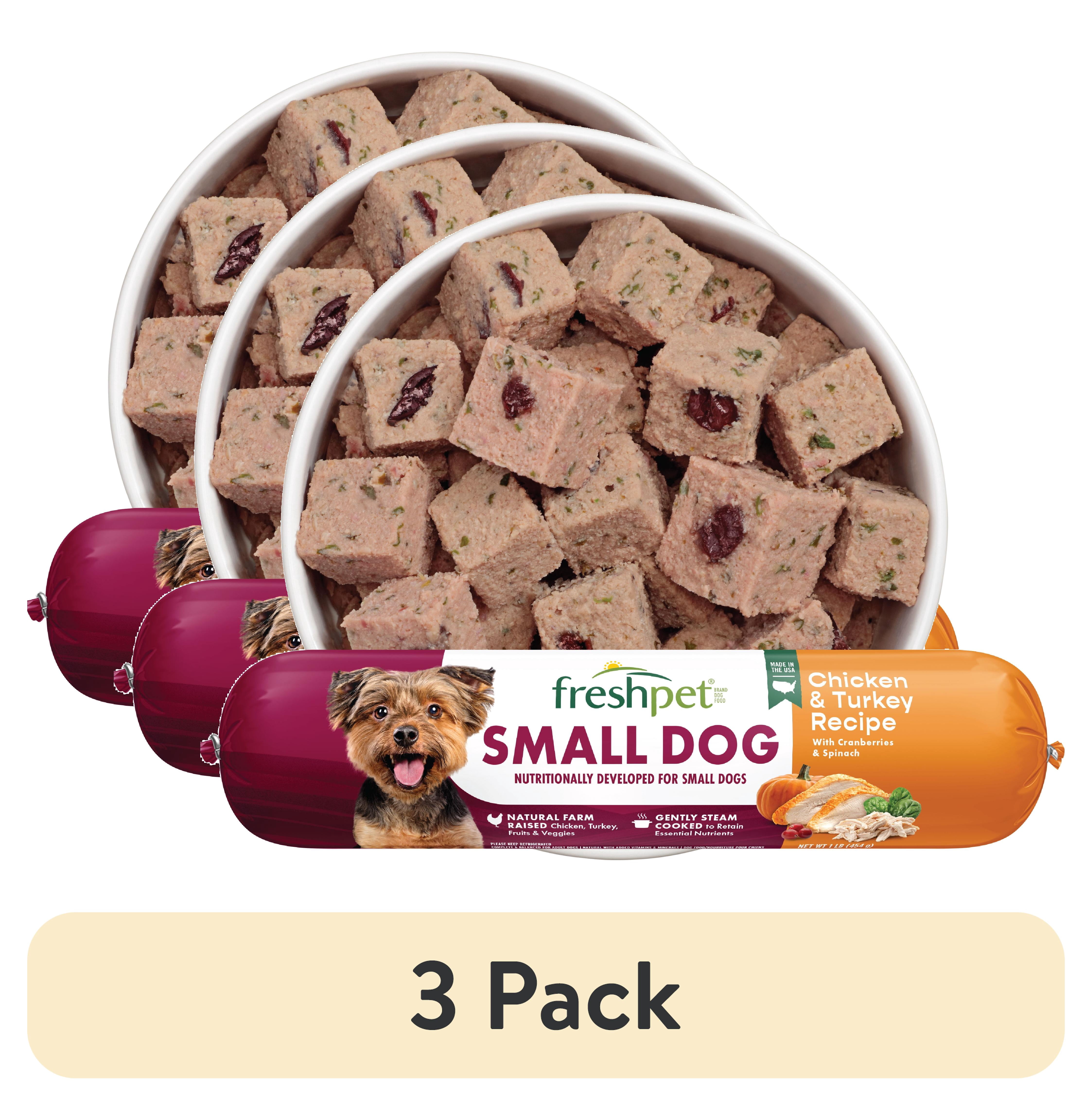(3 pack) Freshpet Fresh Dog Food, Small Dog Chicken & Turkey Recipe, Slice & Serve Roll, 1 lb.