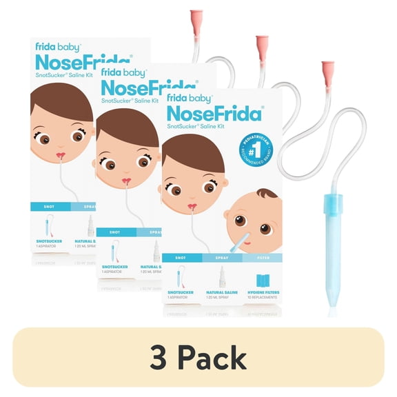(3 pack) Frida Baby NoseFrida SnotSucker Saline Kit with Nasal Aspirator with Saline Nasal Spray, 3 Pieces