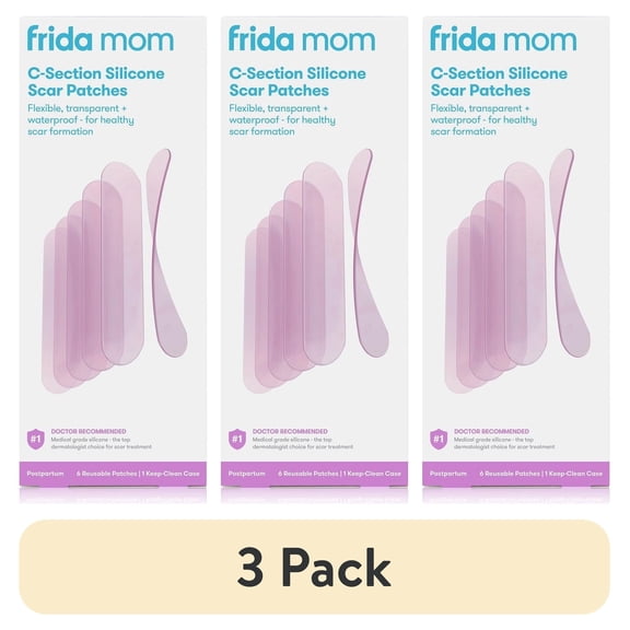 (3 pack) Frida Mom C-Section Silicone Scar Patches, Reusable Medical Grade Scar Treatment, Scar Gel and Cream Alternative, 6 Count