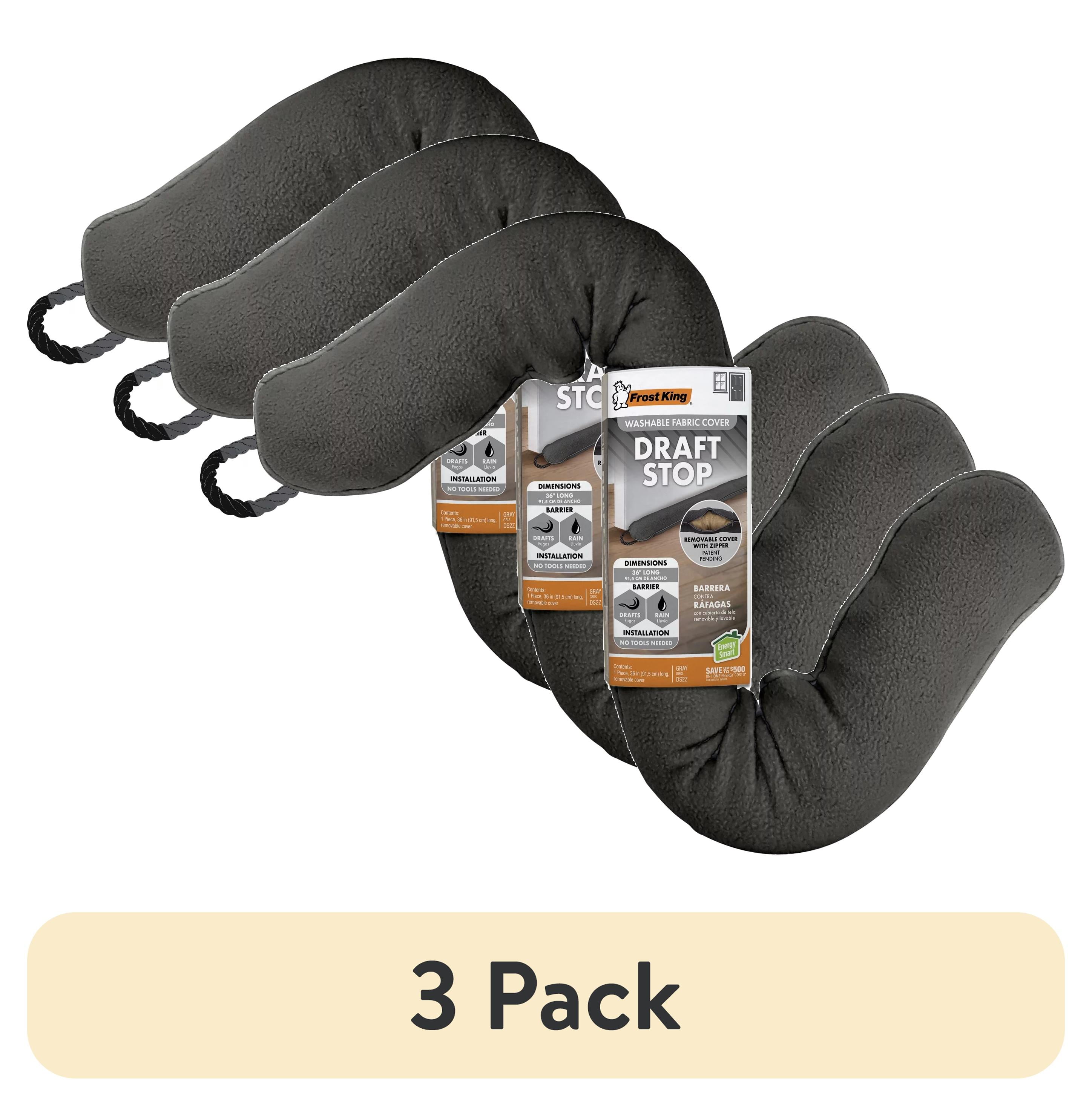 (3 pack) Frost King DS2Z Door or Window Draft Stop Cloth Seal, 3-feet, Gray - Washable with Zippered Cover