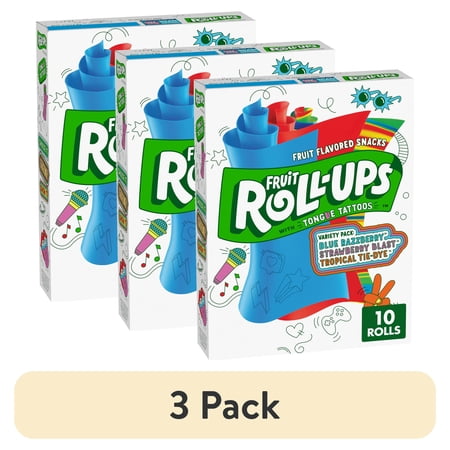 (3 pack) Fruit Roll-Ups Gluten Free Fruit Flavored Snacks, Variety Pack (10 Rolls)